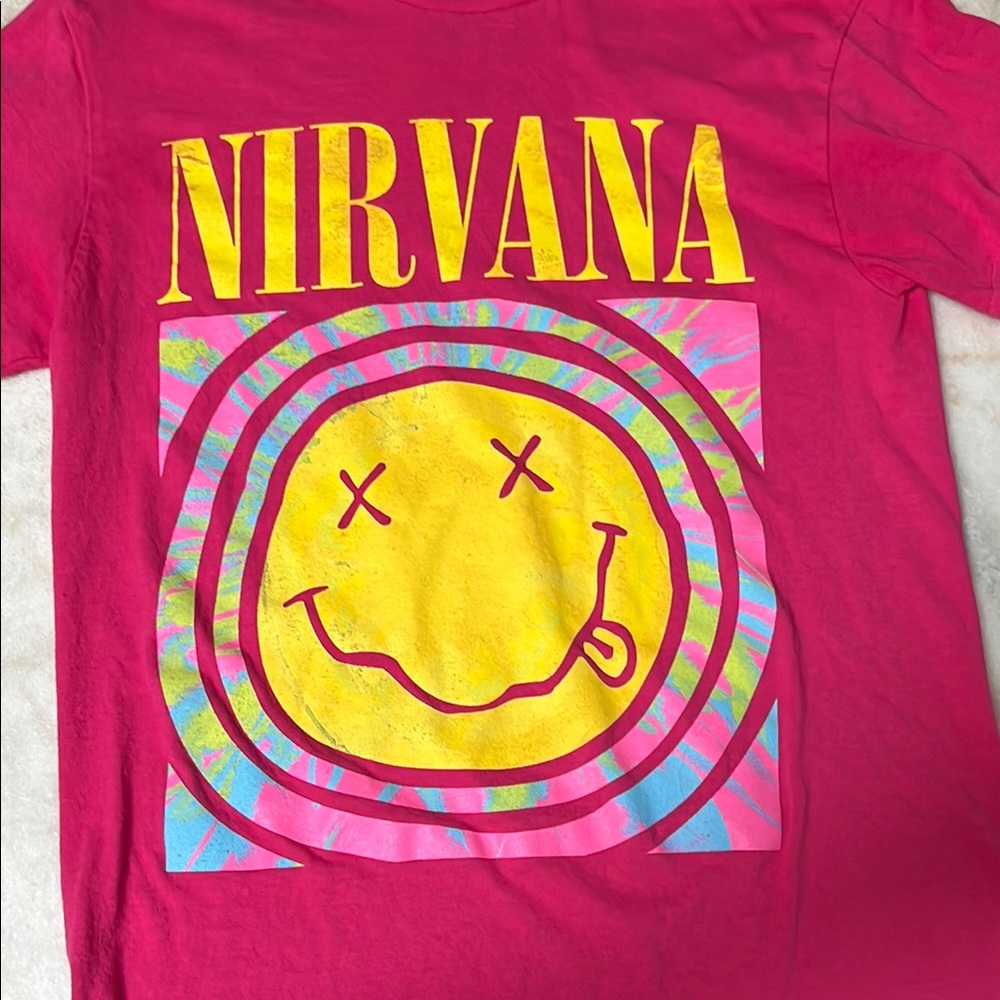 NIRVANA Pink and Yellow Short Sleeve Tee